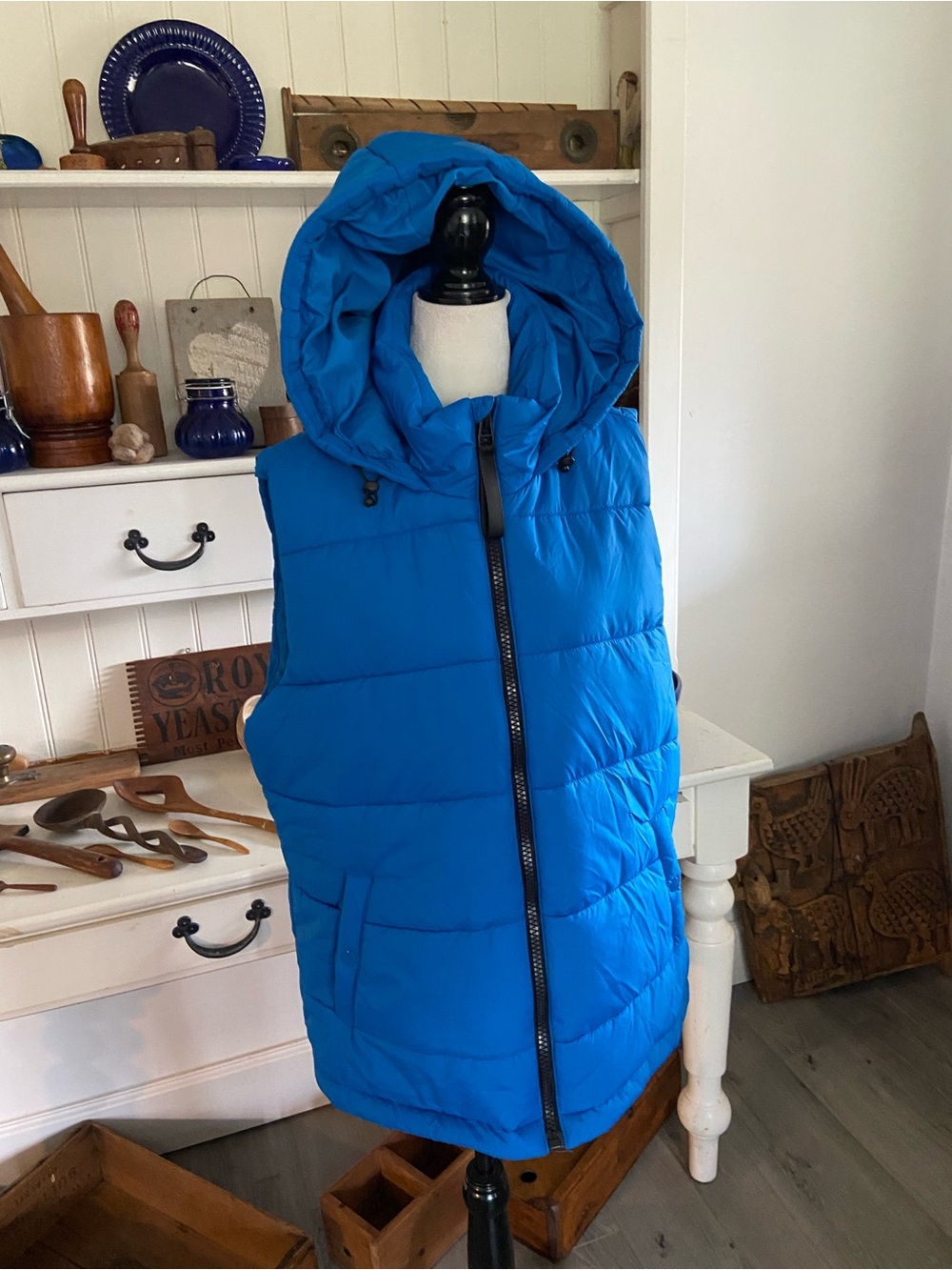 Bright Blue Quilted Hooded Puffer Vest